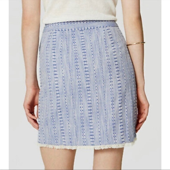 𝅺LOFT Blue & White 100% Cotton Lightweight Front Wrap Skirt w/Lining - Picture 7 of 7